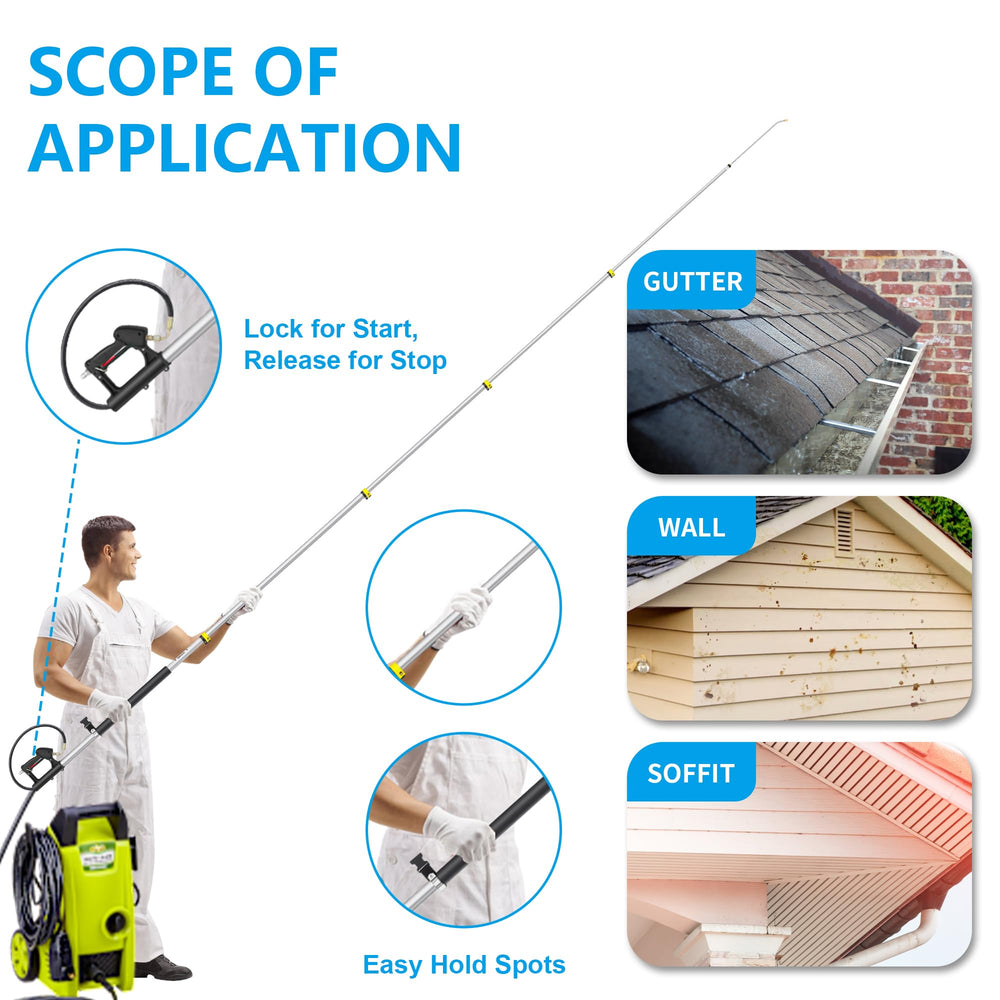 EXTRAFEIN fully extended 24 ft telescoping pole demonstrating long reach for two-story gutters