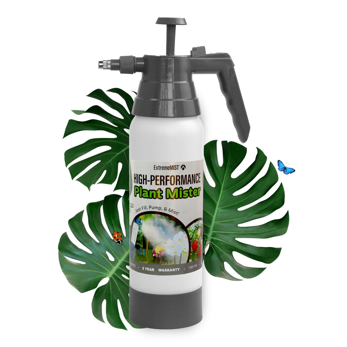 ExtremeMIST front view showing 32 oz tank and ergonomic handle for easy watering