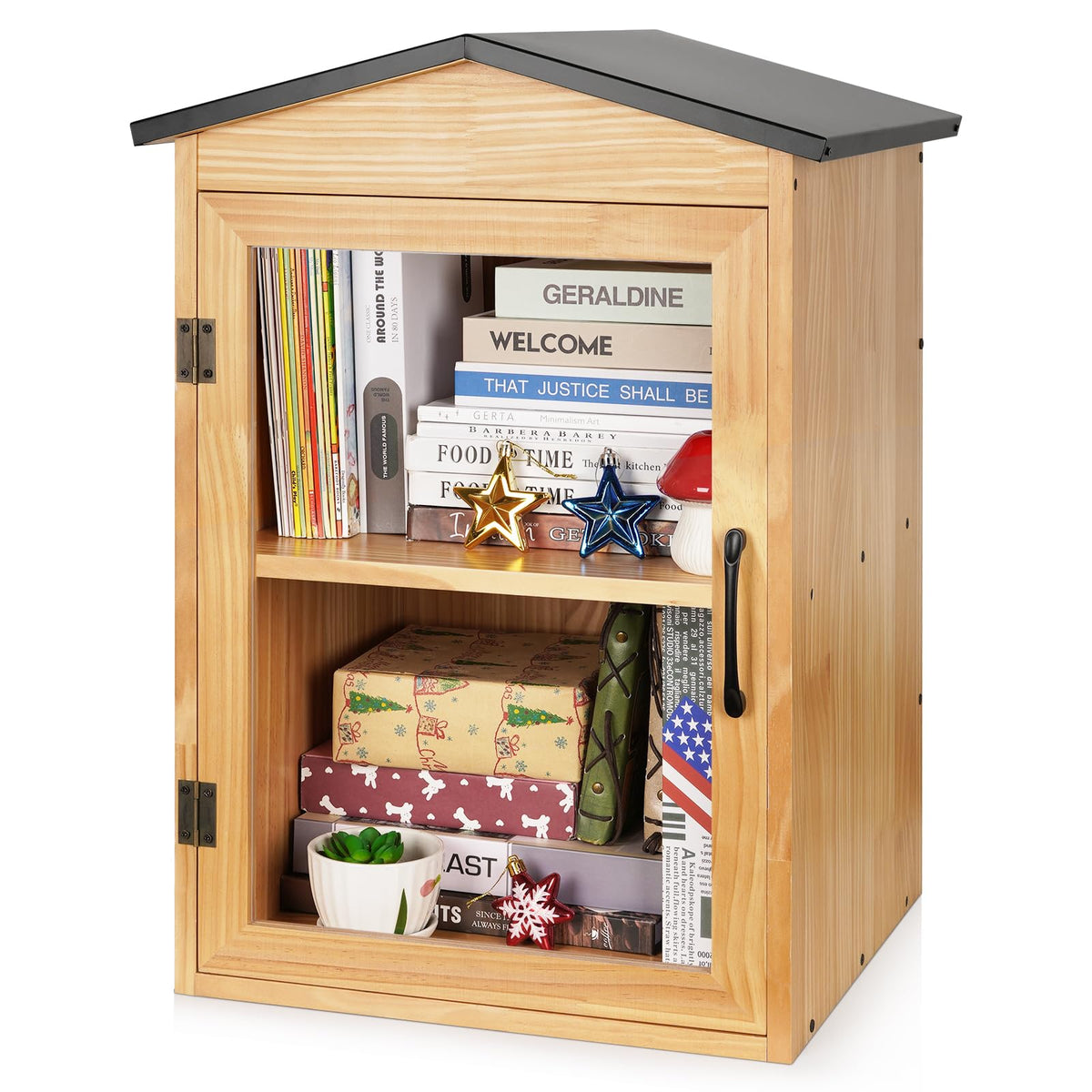Exttlliy front view showing two-tier shelves for easy browsing