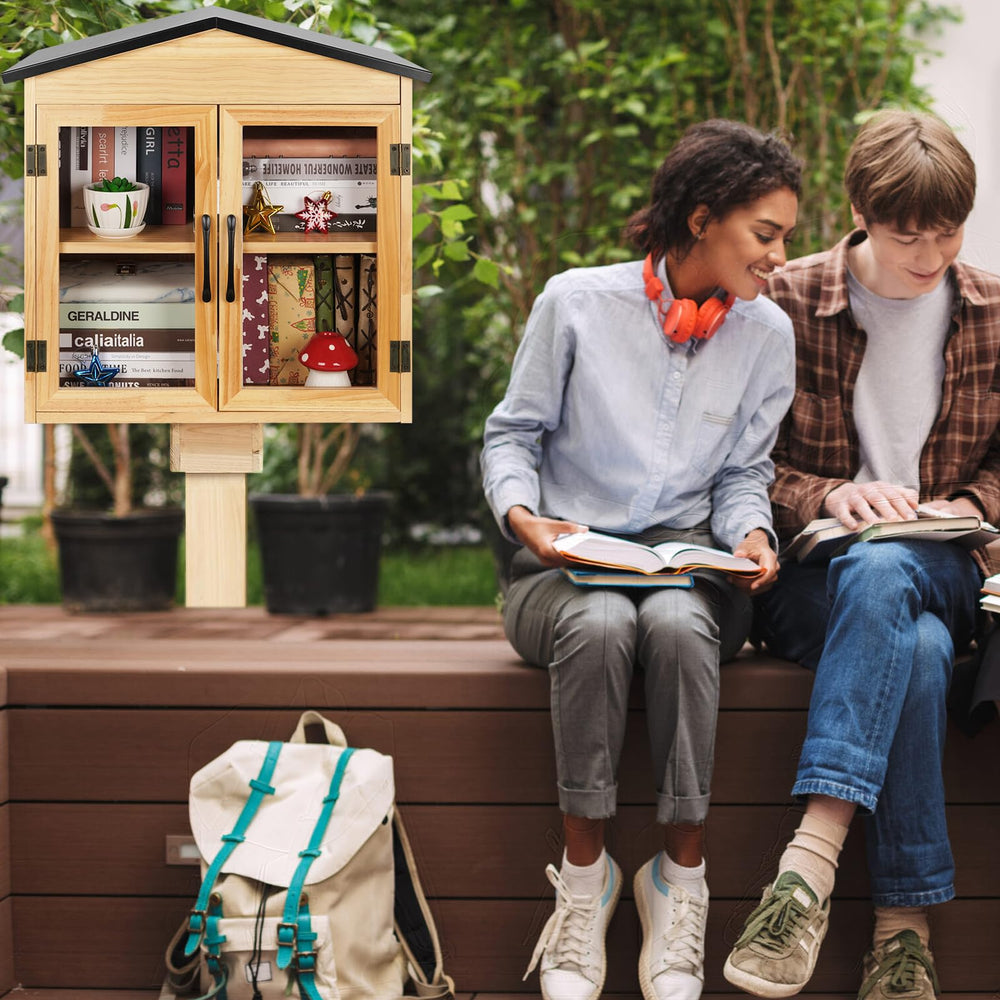 Exttlliy outdoor library in neighborhood setting encouraging community sharing