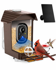 Exubriant front view of feeder showing camera and seed hopper, ideal for clear monitoring