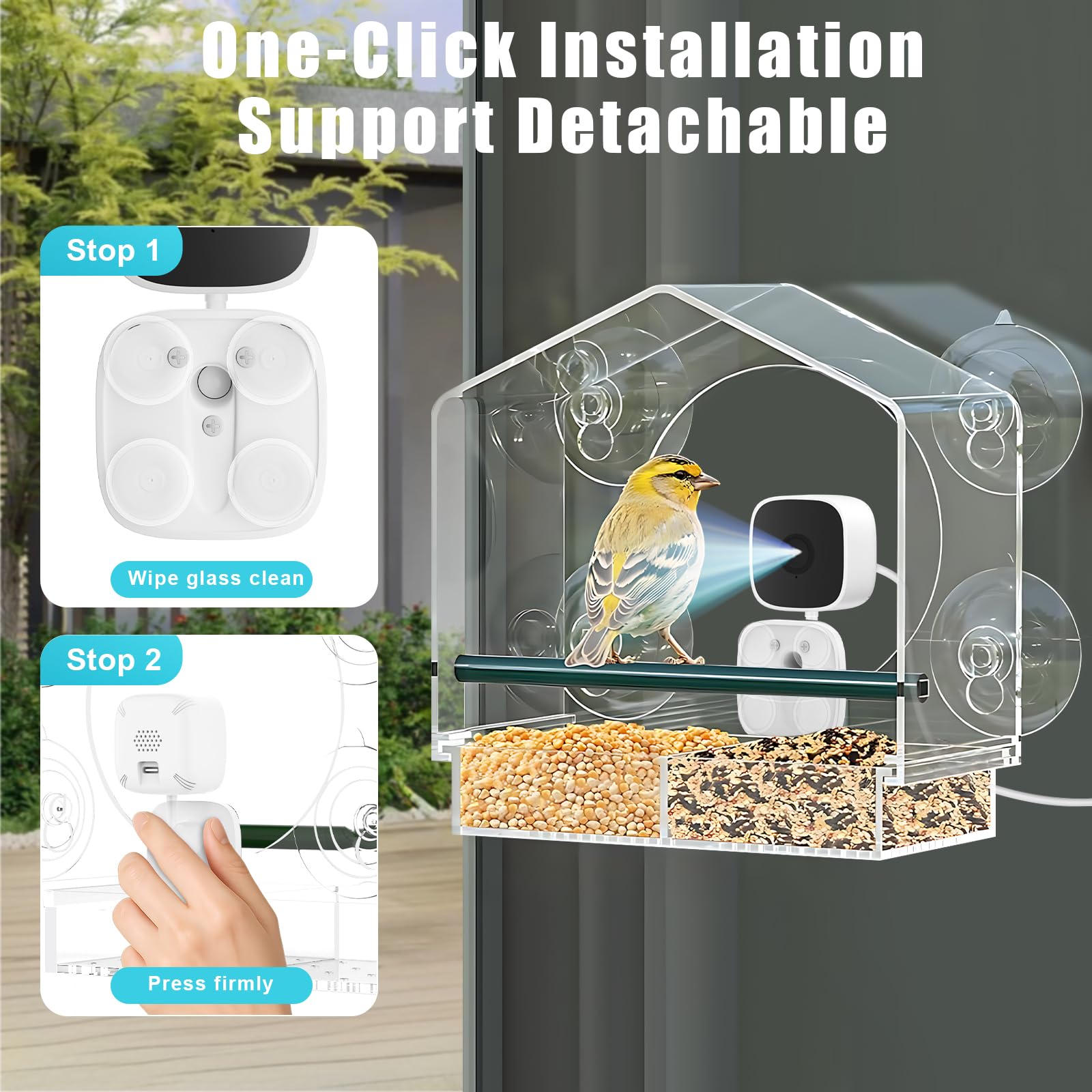 Exubriant feeder next to a hand for size comparison showing compact profile