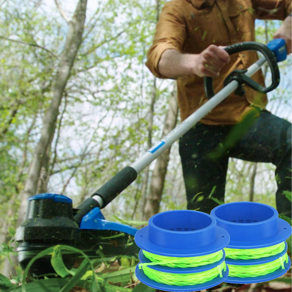 Eyoloty spools in use during backyard trimming showing efficient cutting and clean edges