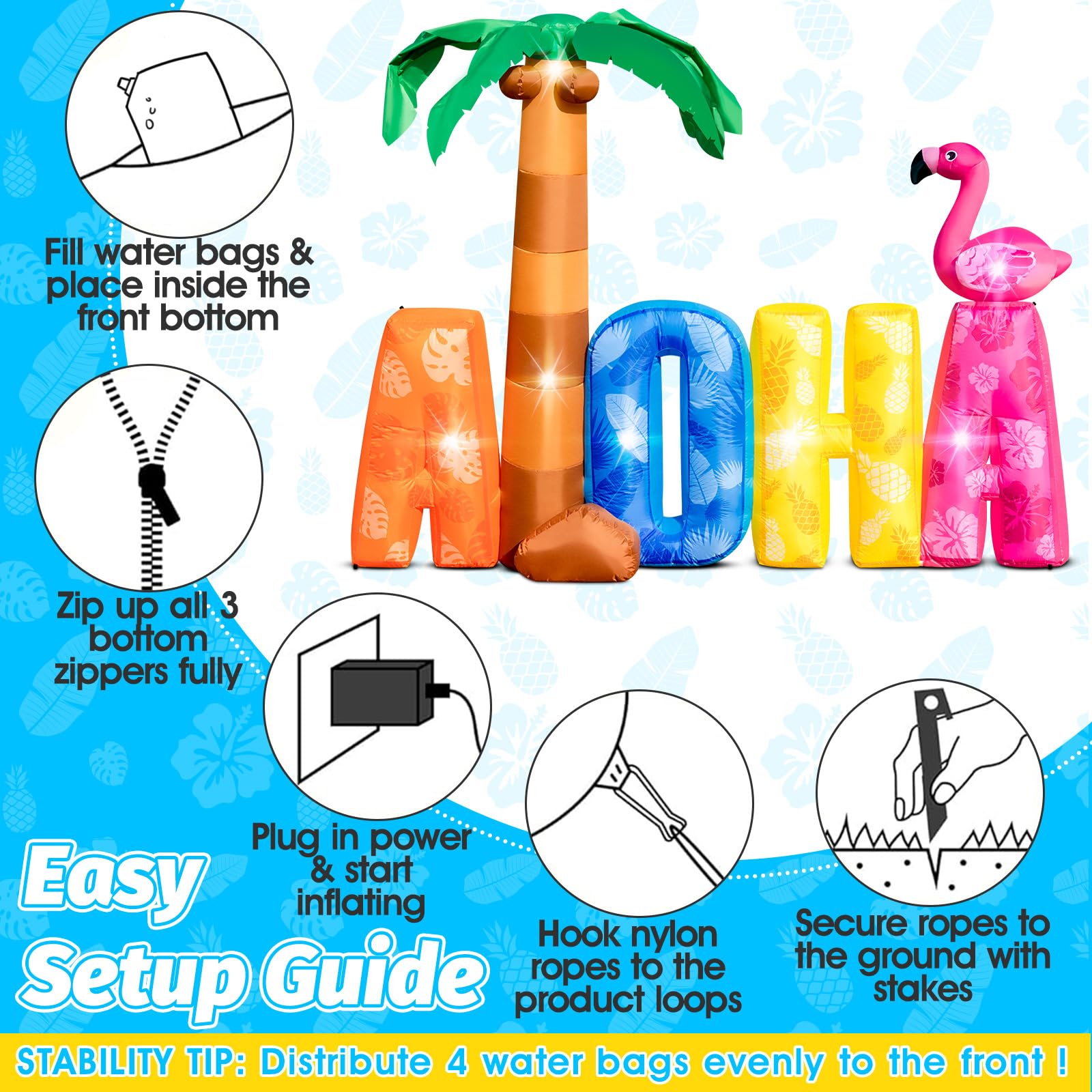 Eyourlife ALOHA anchored with stakes and tethers benefit: stable outdoor installation