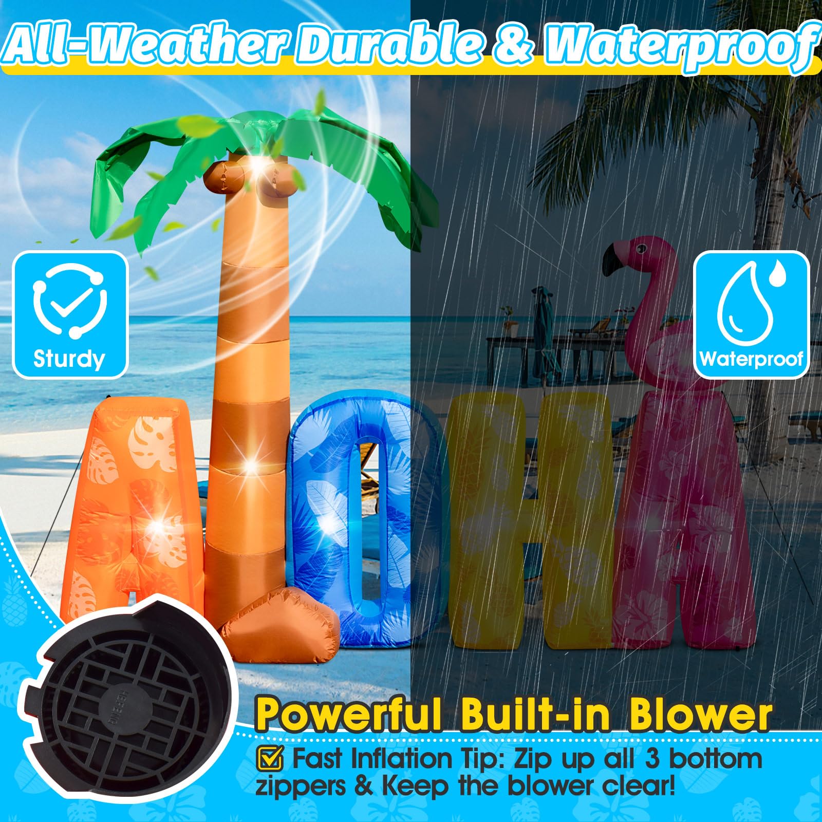 Eyourlife ALOHA built-in blower close-up benefit: fast inflation and easy setup