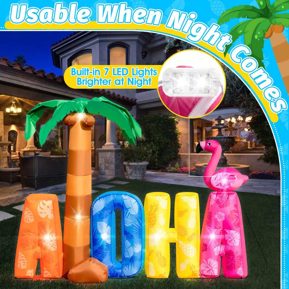 Eyourlife ALOHA lit at night with LEDs benefit: bright photogenic evening display