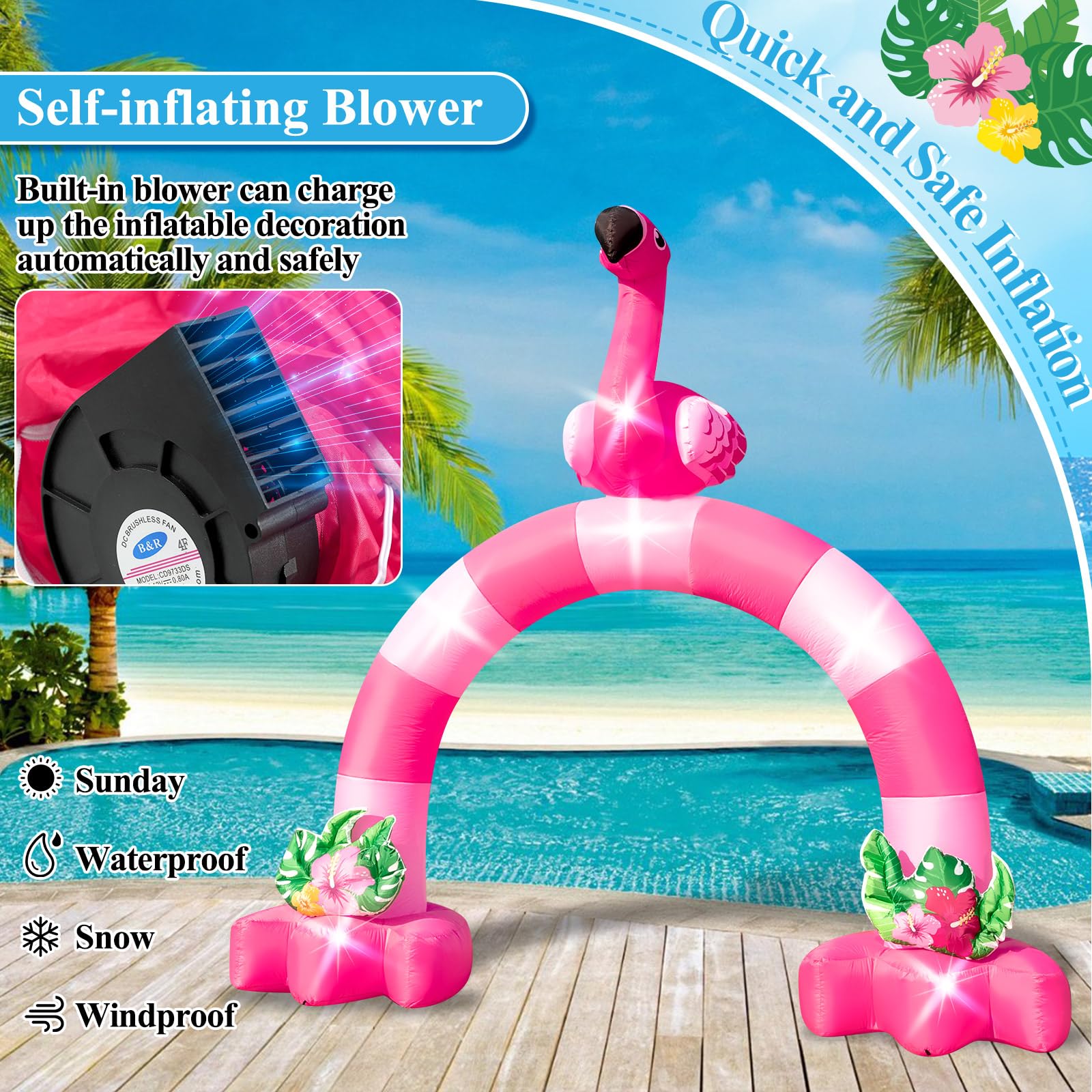 Eyourlife flamingo arch illuminated at night creating a standout party landmark