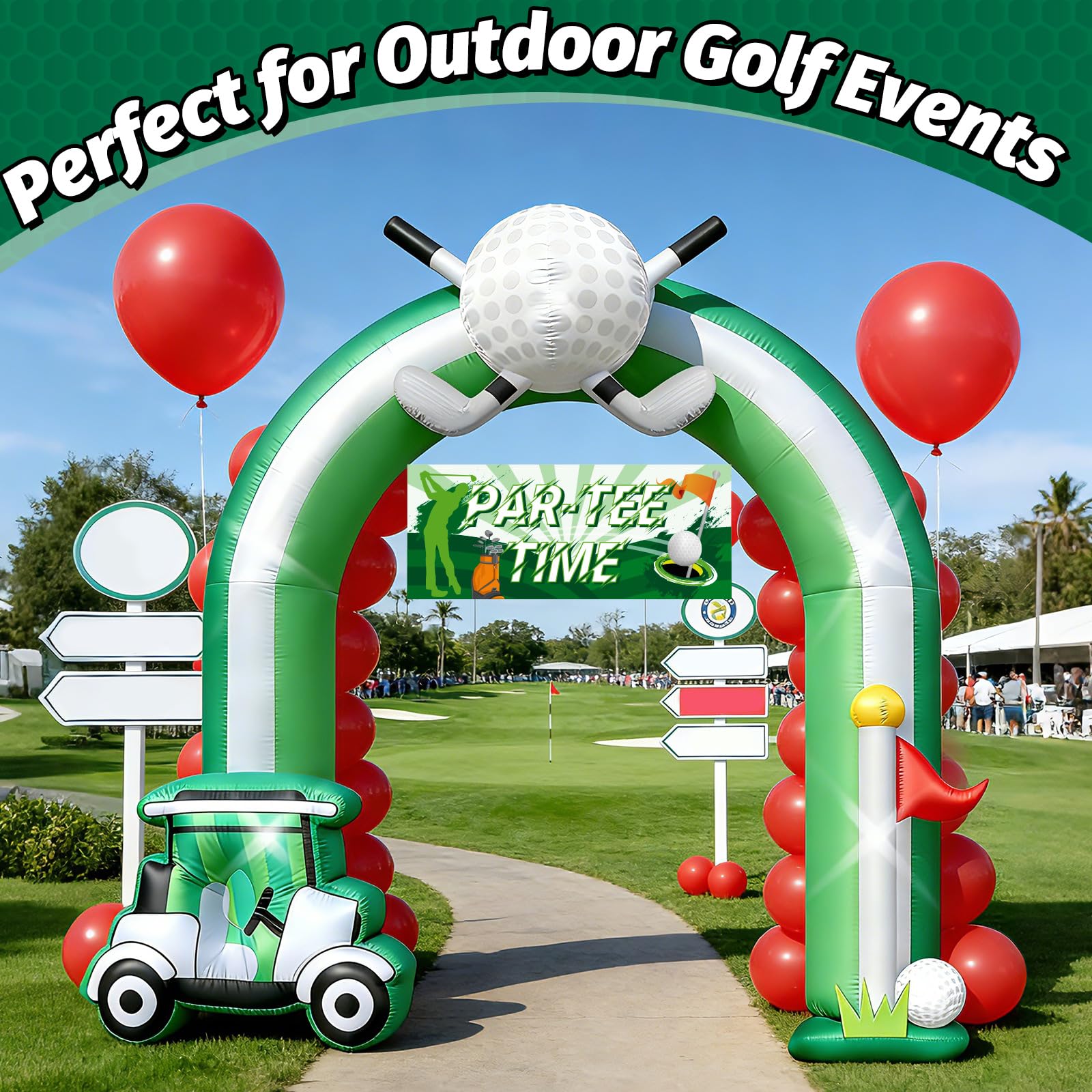 Eyourlife arch marking a stadium entryway for golf event arrival impact