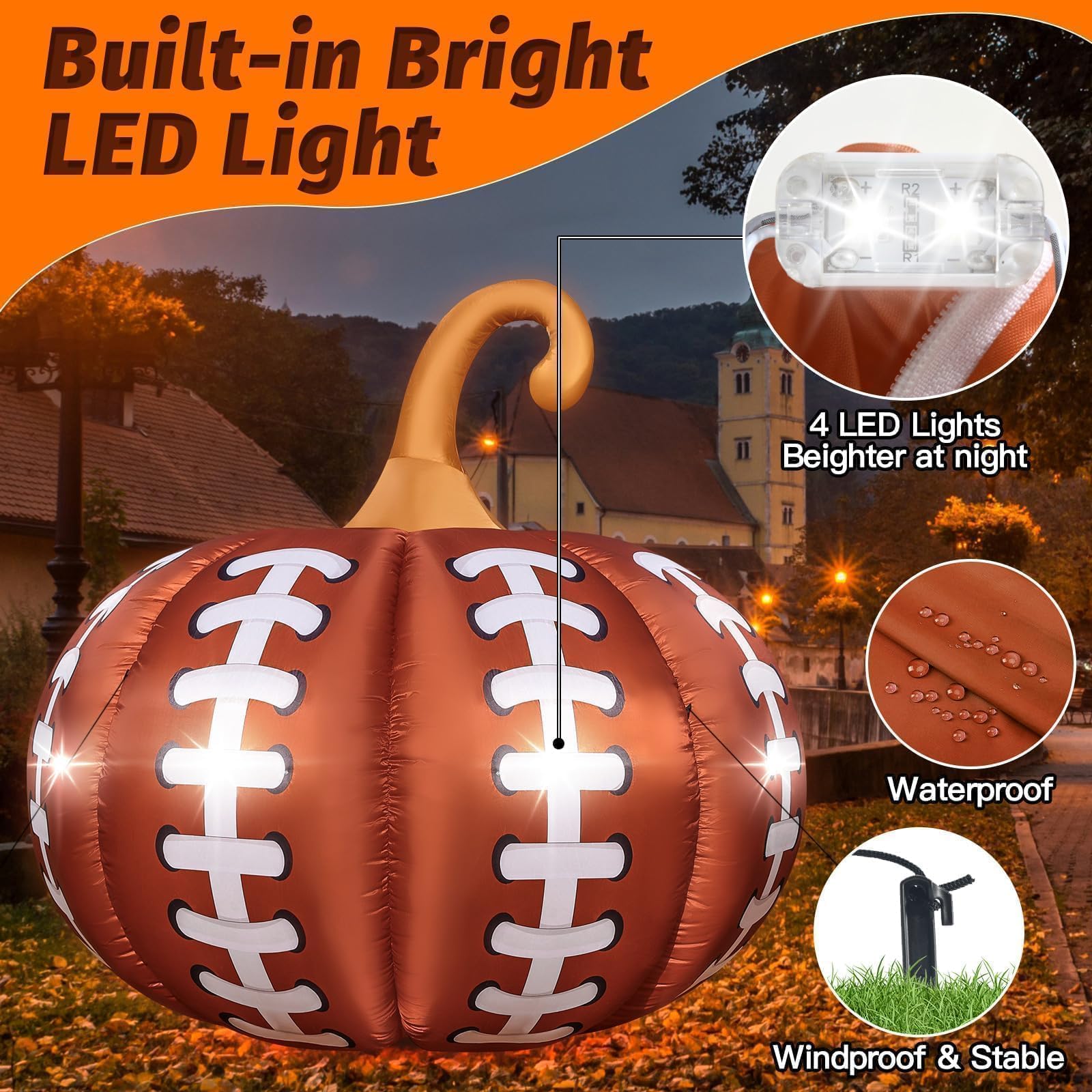 Eyourlife inflatable pumpkin lit on a lawn at night creating welcoming atmosphere