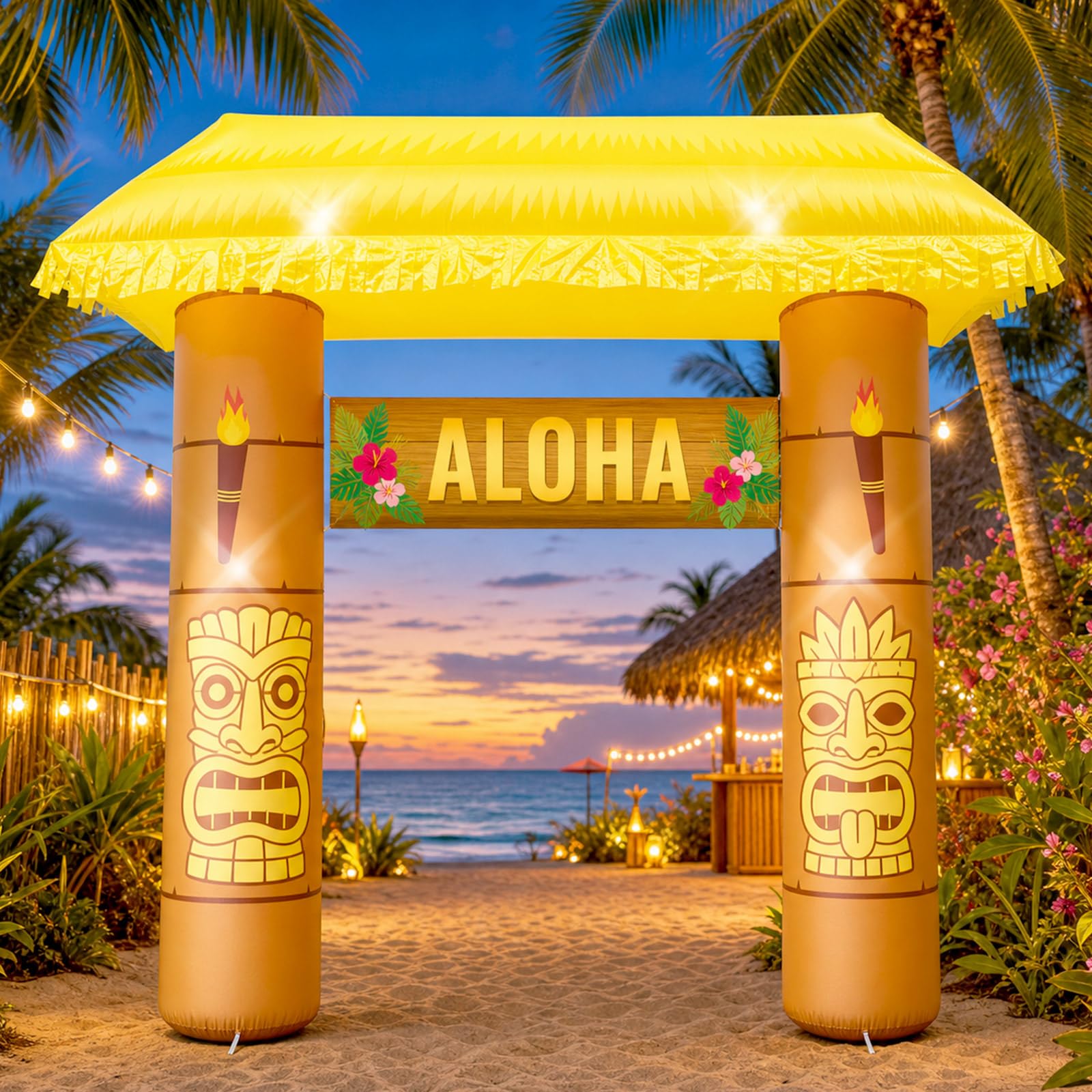 Eyourlife tiki hut front view showing full arch and island entrance impact