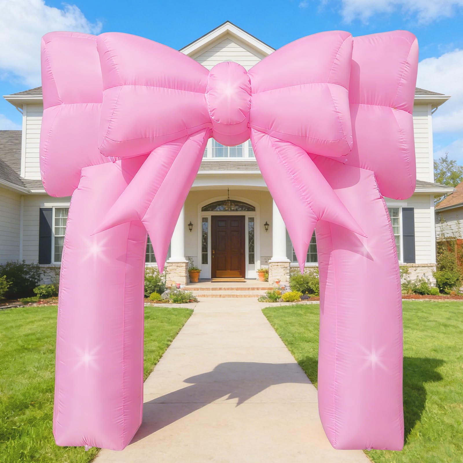 Eyourlife front view of pink bow arch creating a photo backdrop and focal point