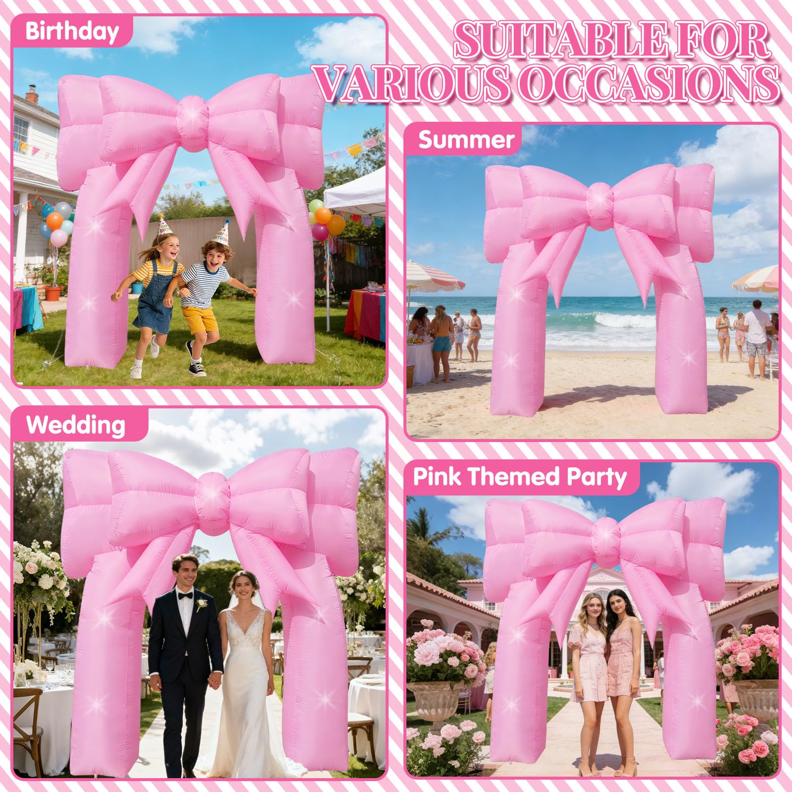 Eyourlife pink bow arch in garden party setting enhancing festive atmosphere