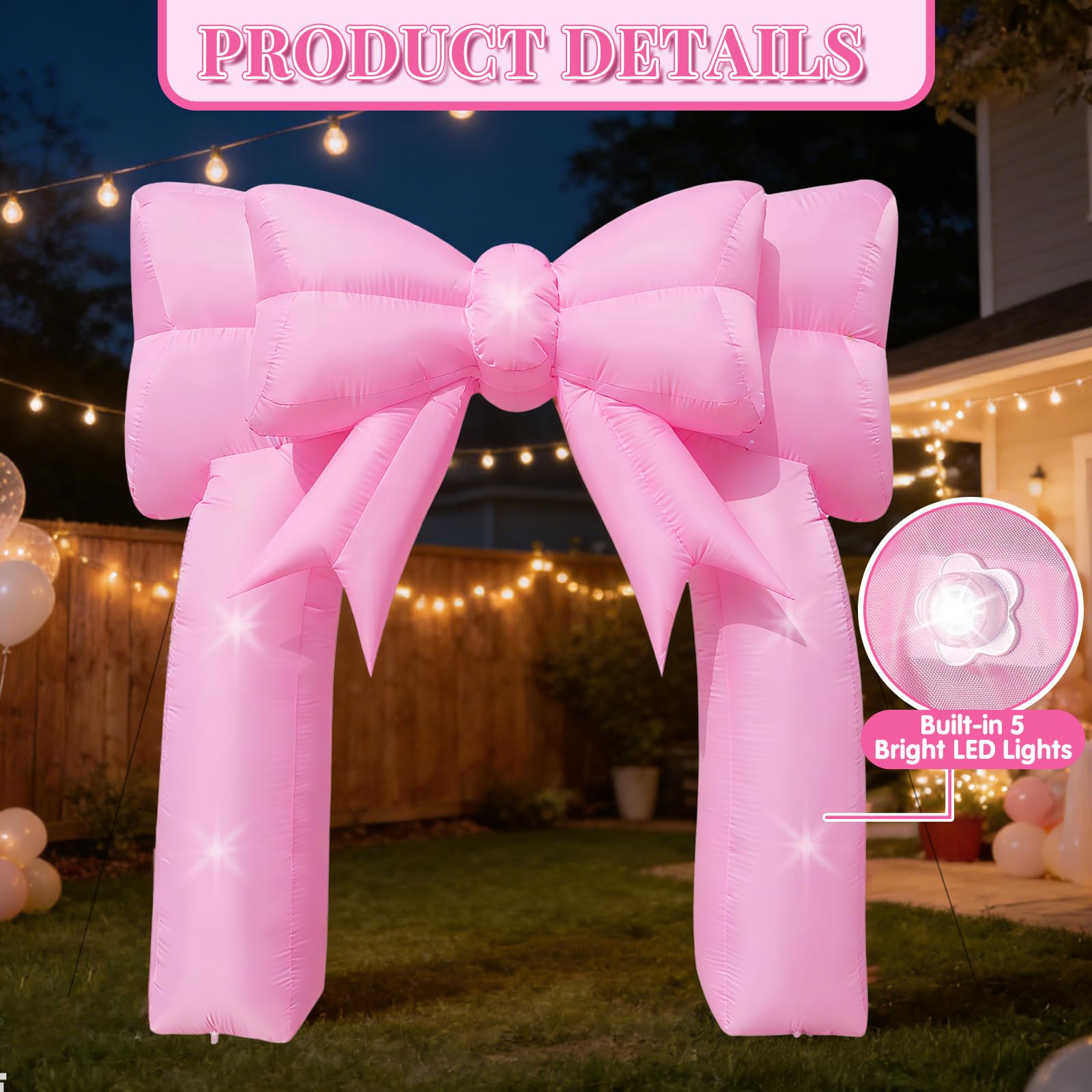 Eyourlife five LED lights on bow arch illuminating event area for evening photos