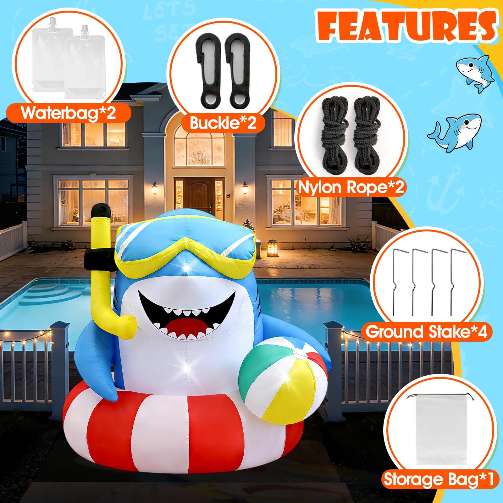 Eyourlife anchoring kit with stakes and ropes securing inflatable in wind