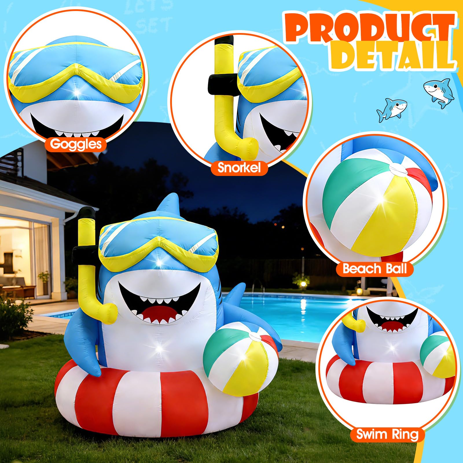 Eyourlife shark lit by three LEDs creating evening ambiance and visibility