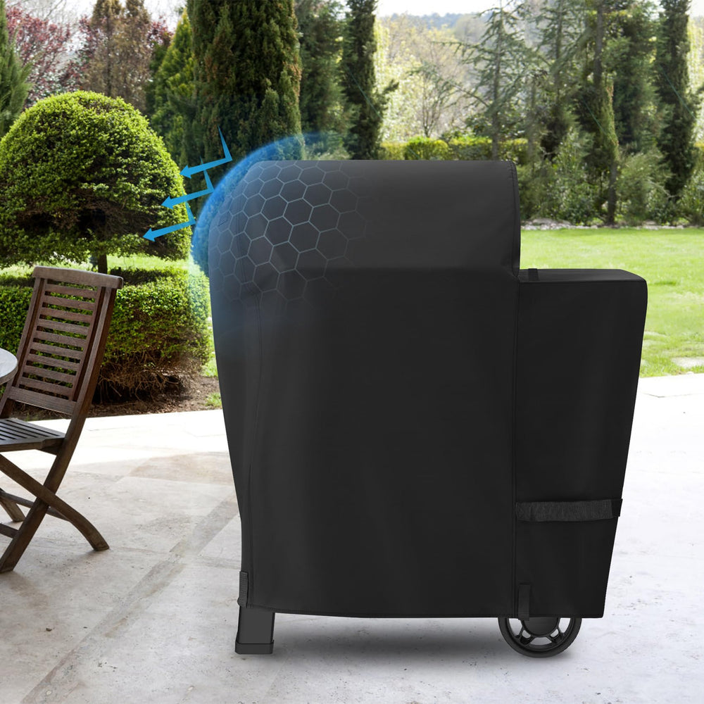 EZ-DONGTENG covered Weber Searwood 600 in backyard portraying year-round protection