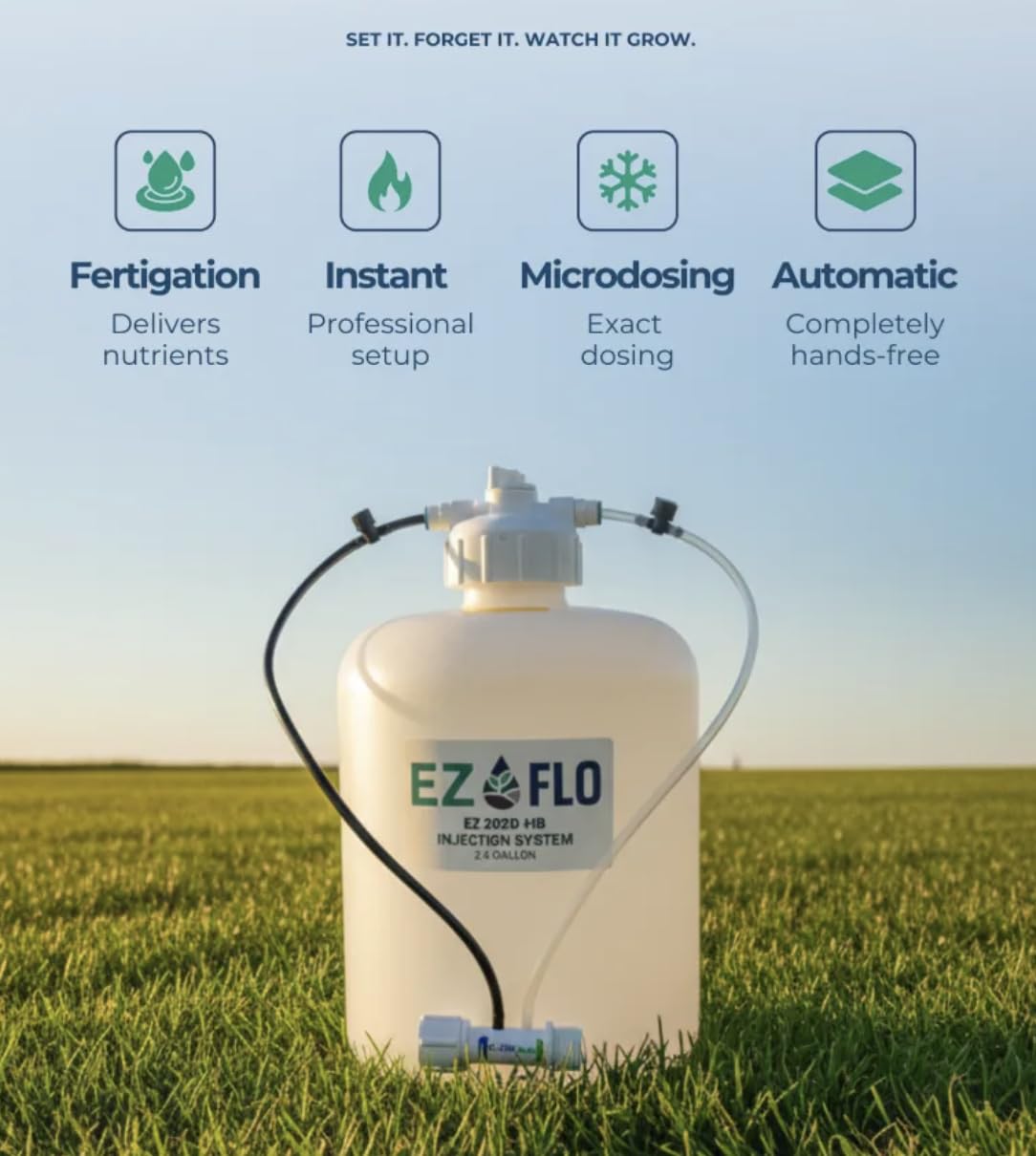 EZ‑FLO attached to standard outdoor faucet for tool‑free setup