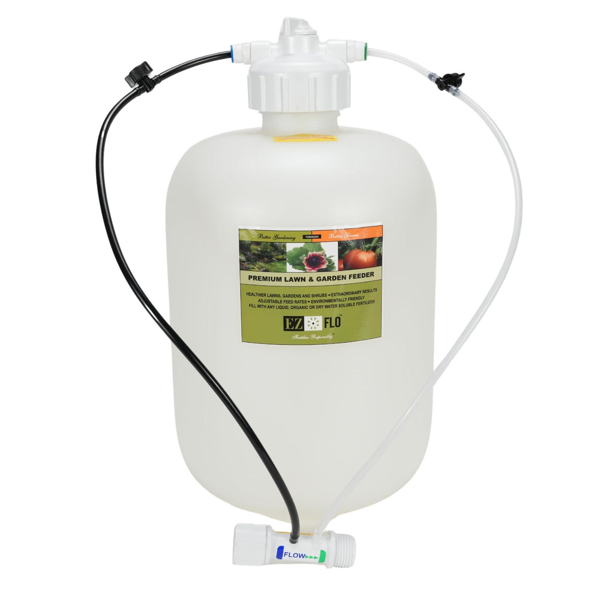 EZ‑FLO front view with 2.5‑gallon tank showing larger capacity benefit