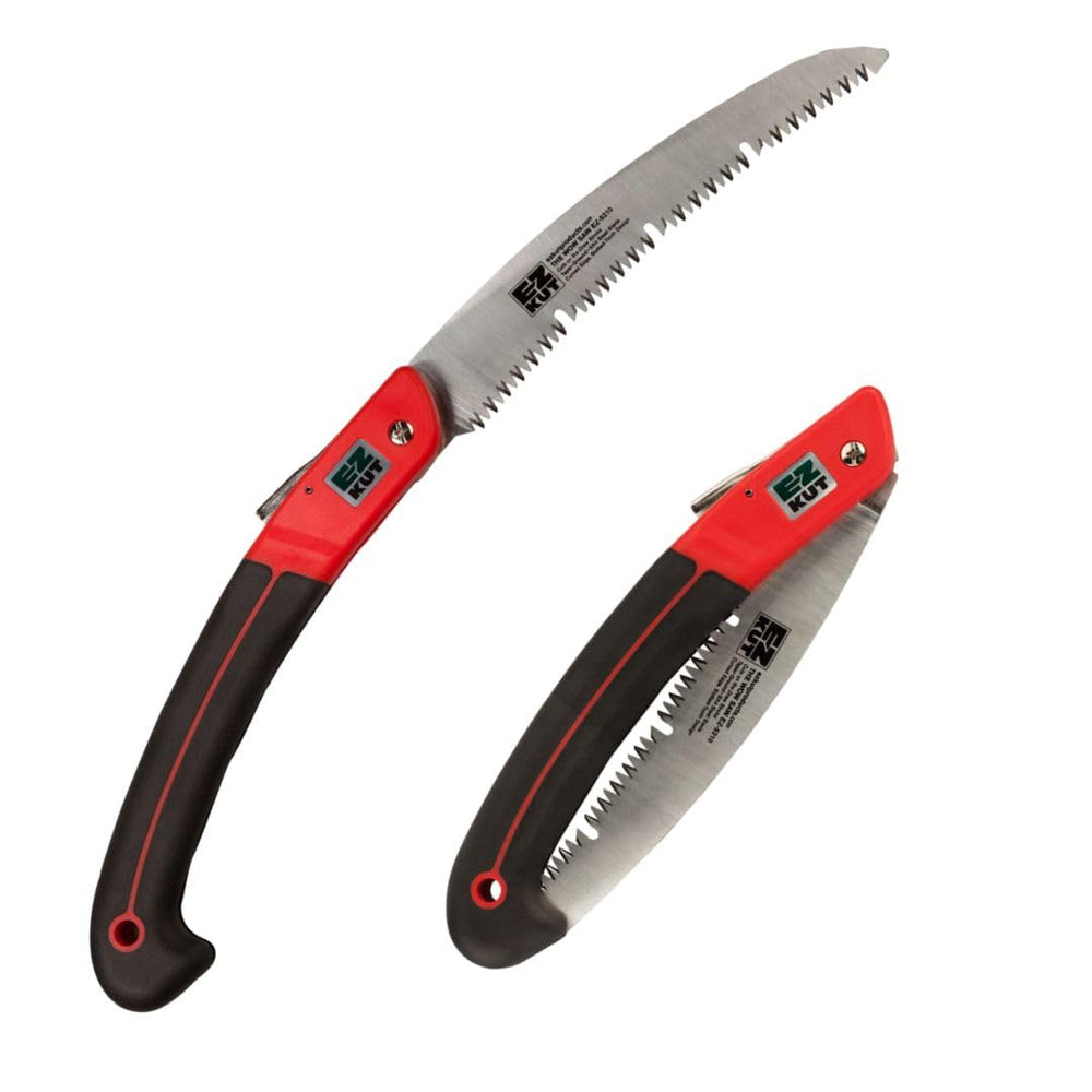 EZ Kut folded saw front view showing compact portable design and safe storage