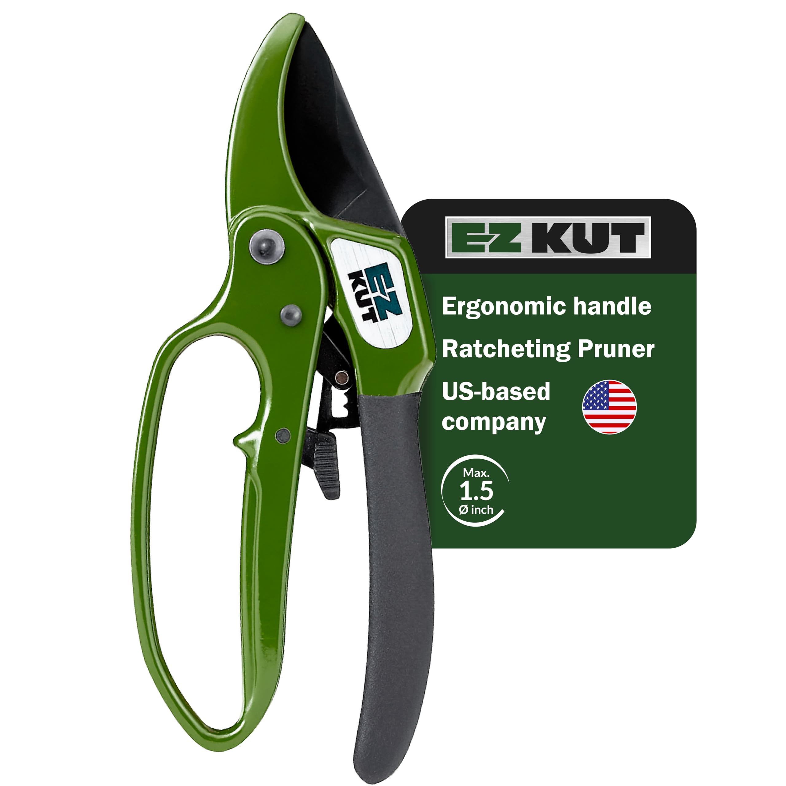 EZ Kut front view of green heavy-duty pruners showing durable build and grip