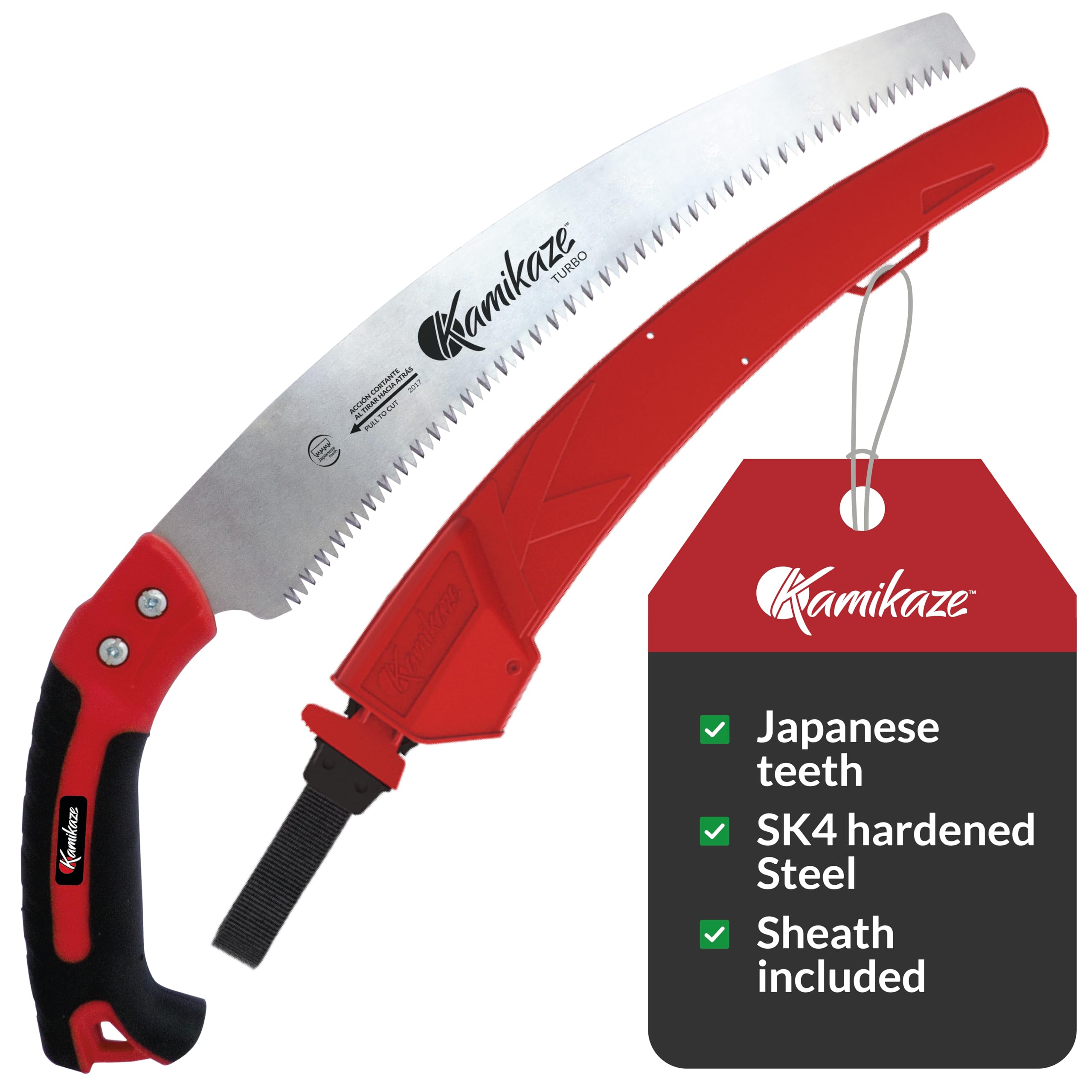 EZ Kut Kamikaze front view showing full 19.3-inch blade and handle for powerful cuts