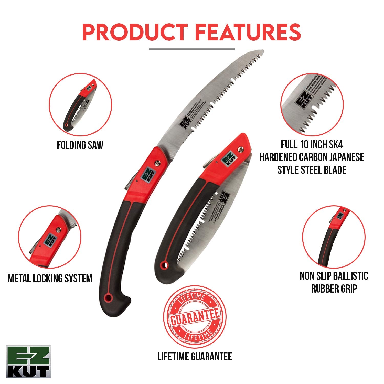 EZ Kut open curved blade highlighting cutting arc for faster pruning