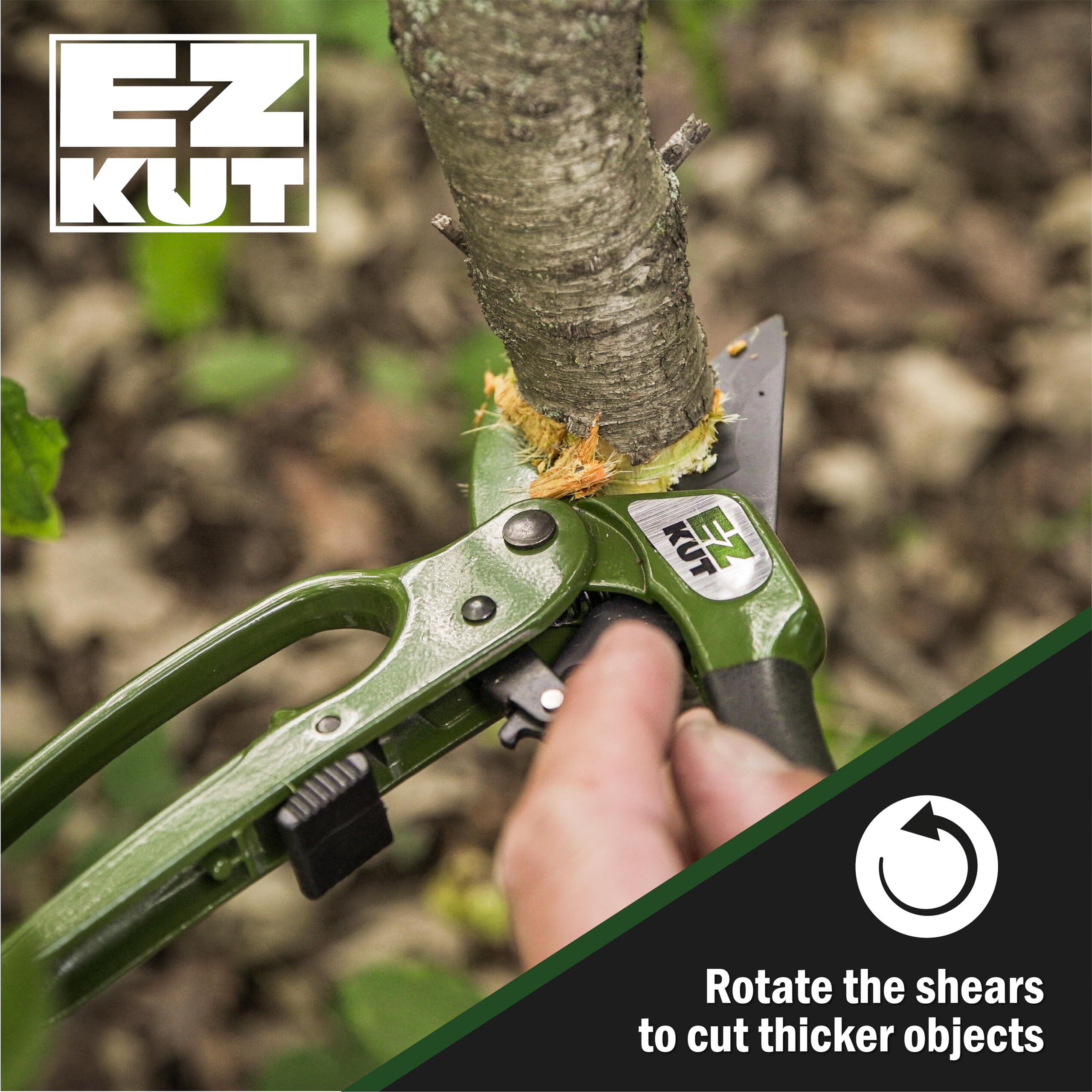 EZ Kut pruners held in hand for scale highlighting suitability for medium-large hands
