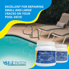 EZ PATCH being applied with a trowel on a pool deck showing fast repair benefit