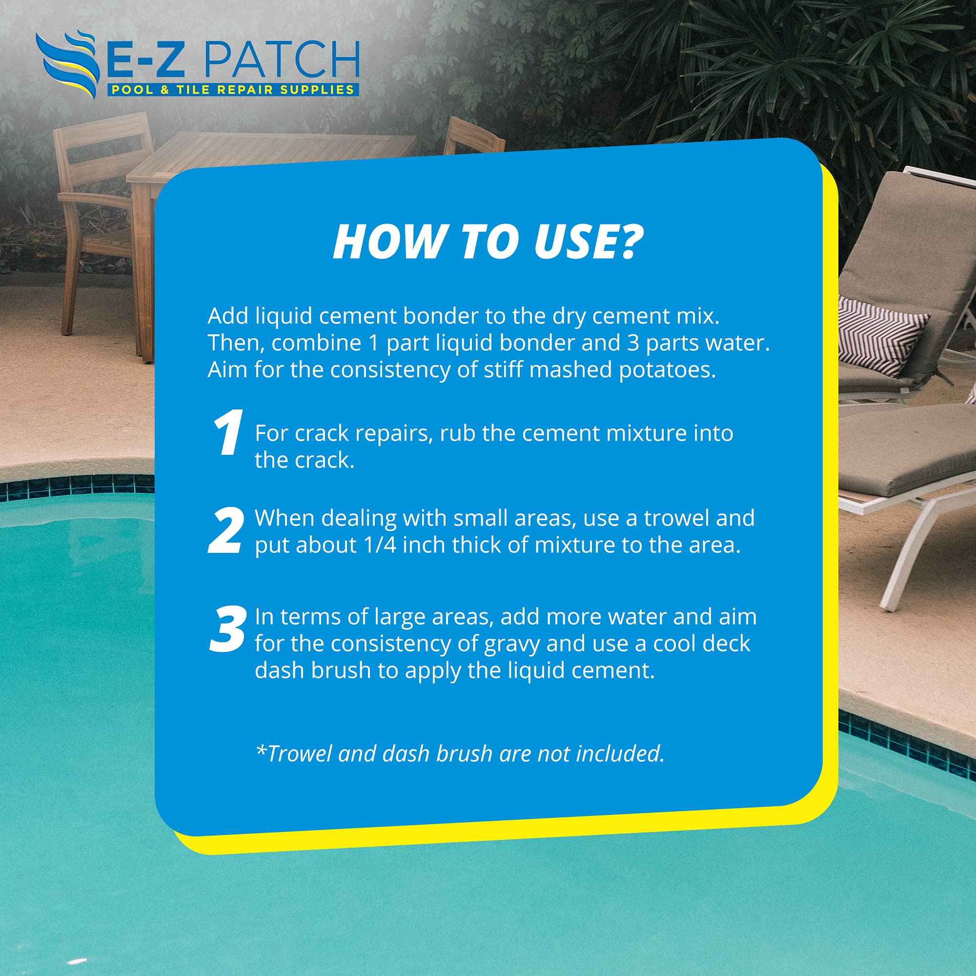 EZ PATCH repaired pool deck area blending with surrounding tile for seamless look