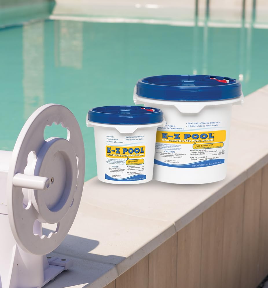E-z Pool backyard pool scene highlighting clearer water and family‑friendly benefit