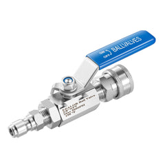 EZALOR front view of ball valve showing compact stainless-steel body and handle benefit quick control