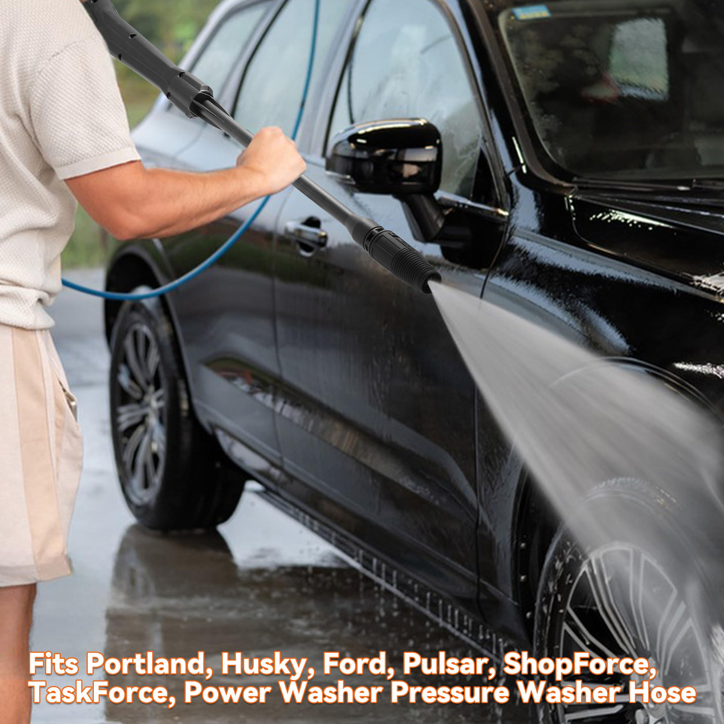 EZALOR gun in use blasting driveway grime showing efficient cleaning benefit