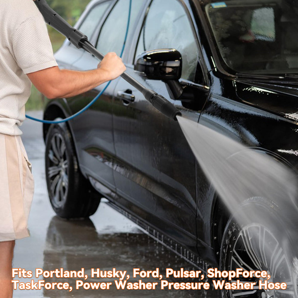 EZALOR gun in use blasting driveway grime showing efficient cleaning benefit