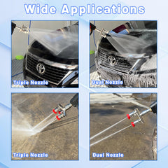 EZALOR mounted on pressure-washer wand in use for faster wider cleaning