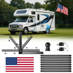 EZIRVLIFE front packaging showing full tailgate flag pole kit and components benefit quick setup