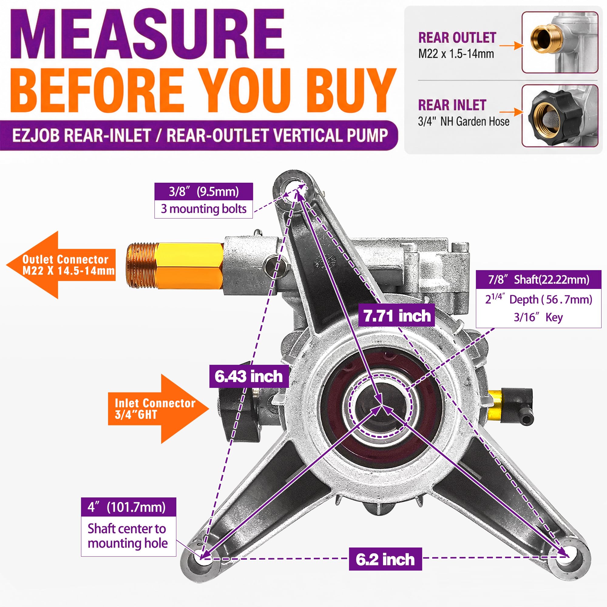 EZJOB closeup of 7/8 inch shaft and keyway for precise alignment and reliable drive
