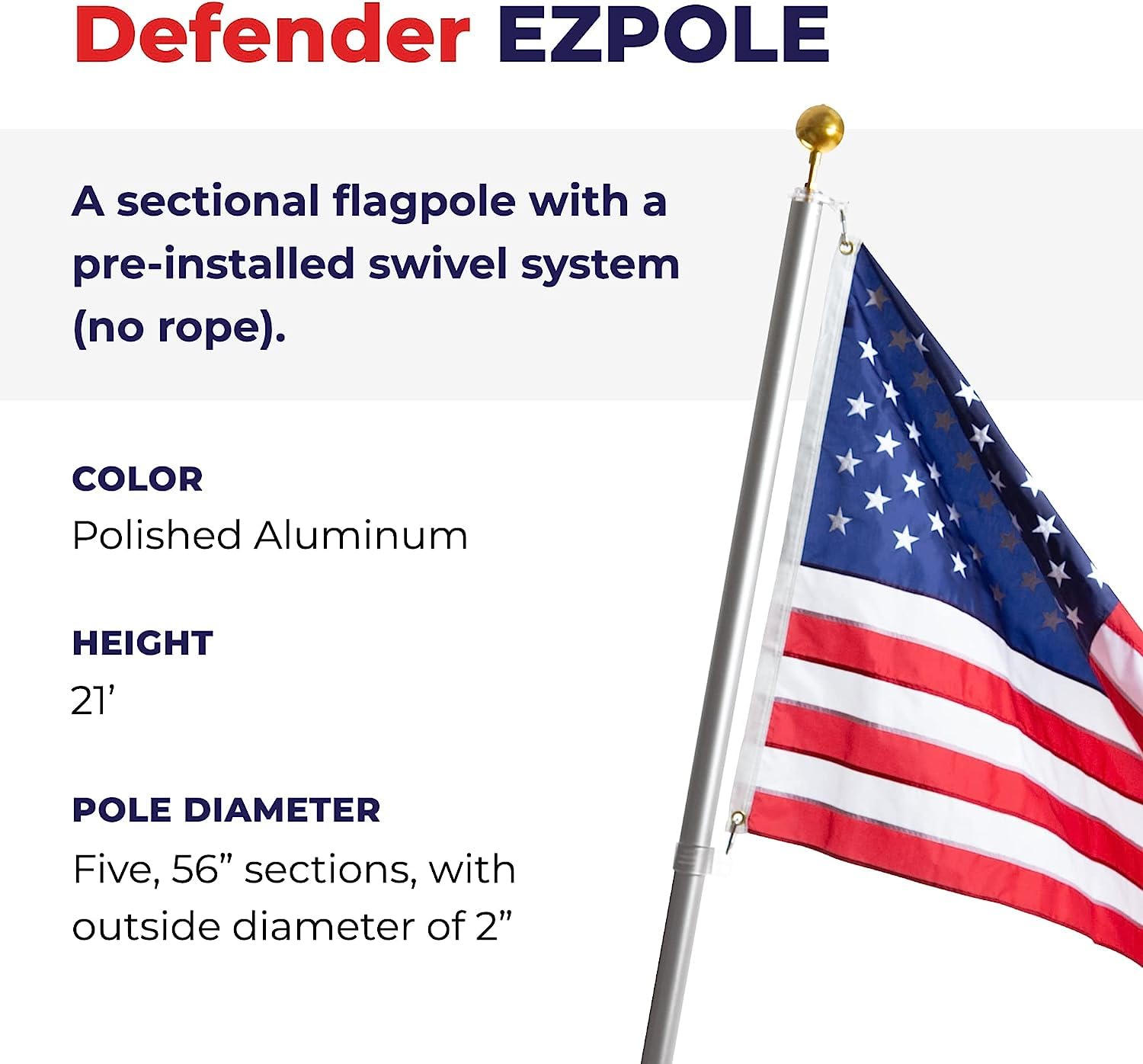 Ezpole Defender flag attached flying, No-Wrap rotation keeps flag visible