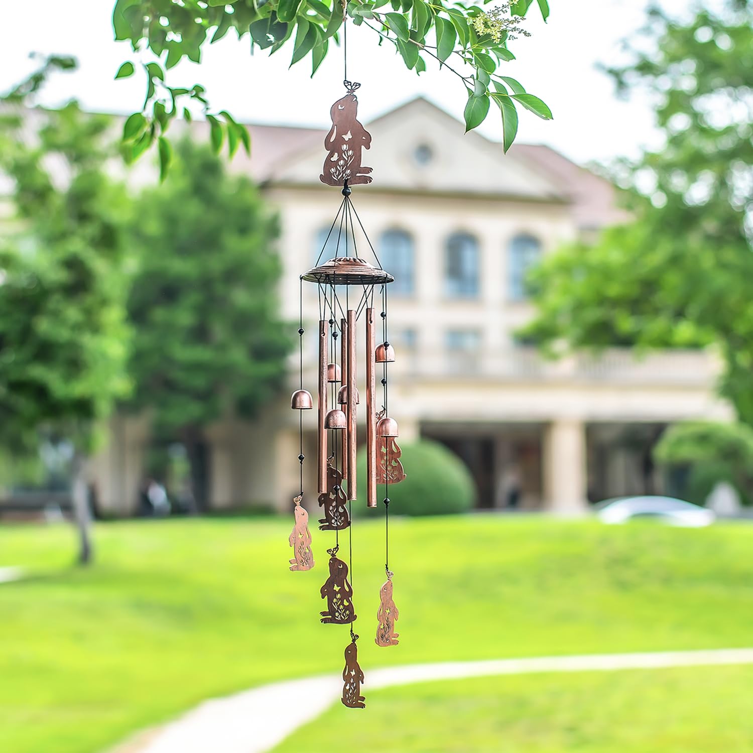 EZTZEN wind chime in garden creating peaceful atmosphere and visual focal point