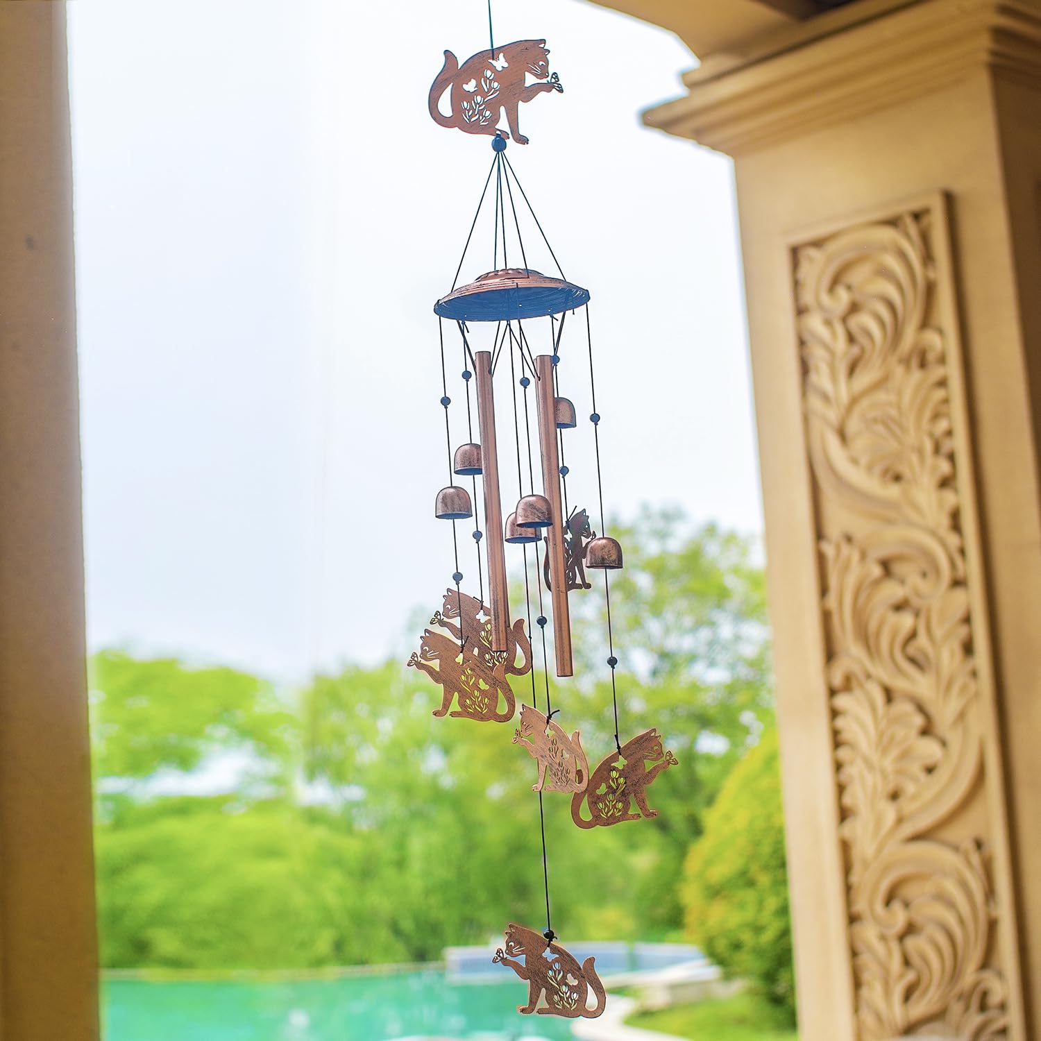 EZTZEN chime hung on a porch creating relaxing ambiance and curb appeal