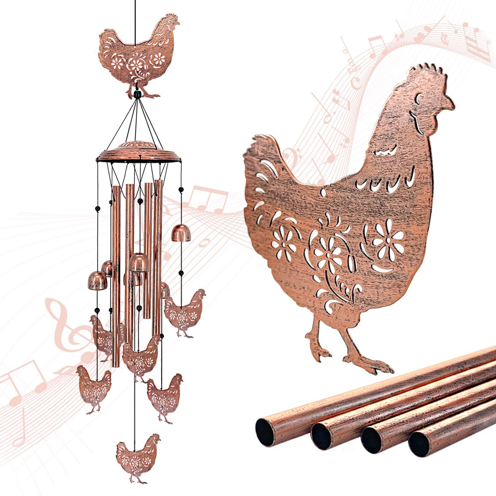 EZTZEN front view showing full chicken wind chime and decorative appeal