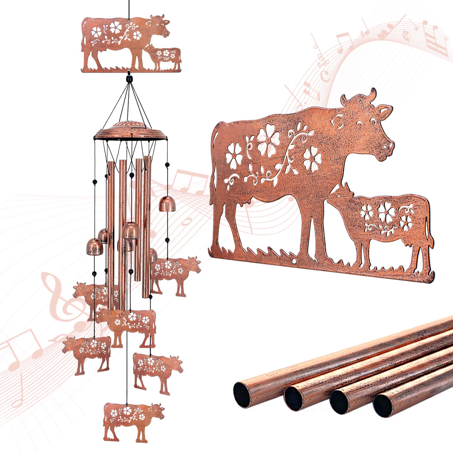 EZTZEN cow chime front view showing rustic charm and decorative appeal
