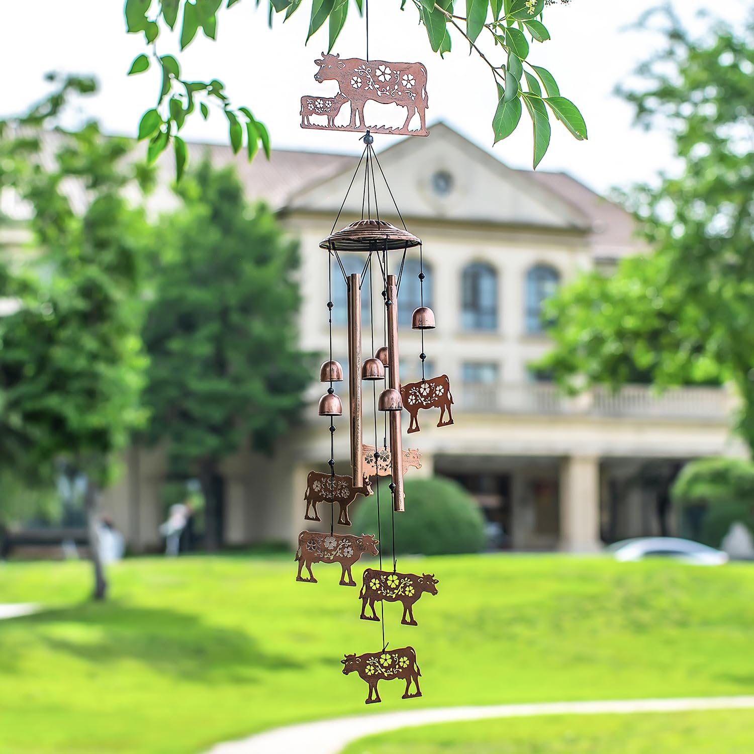 EZTZEN hanging on porch illustrating outdoor placement and soothing sound