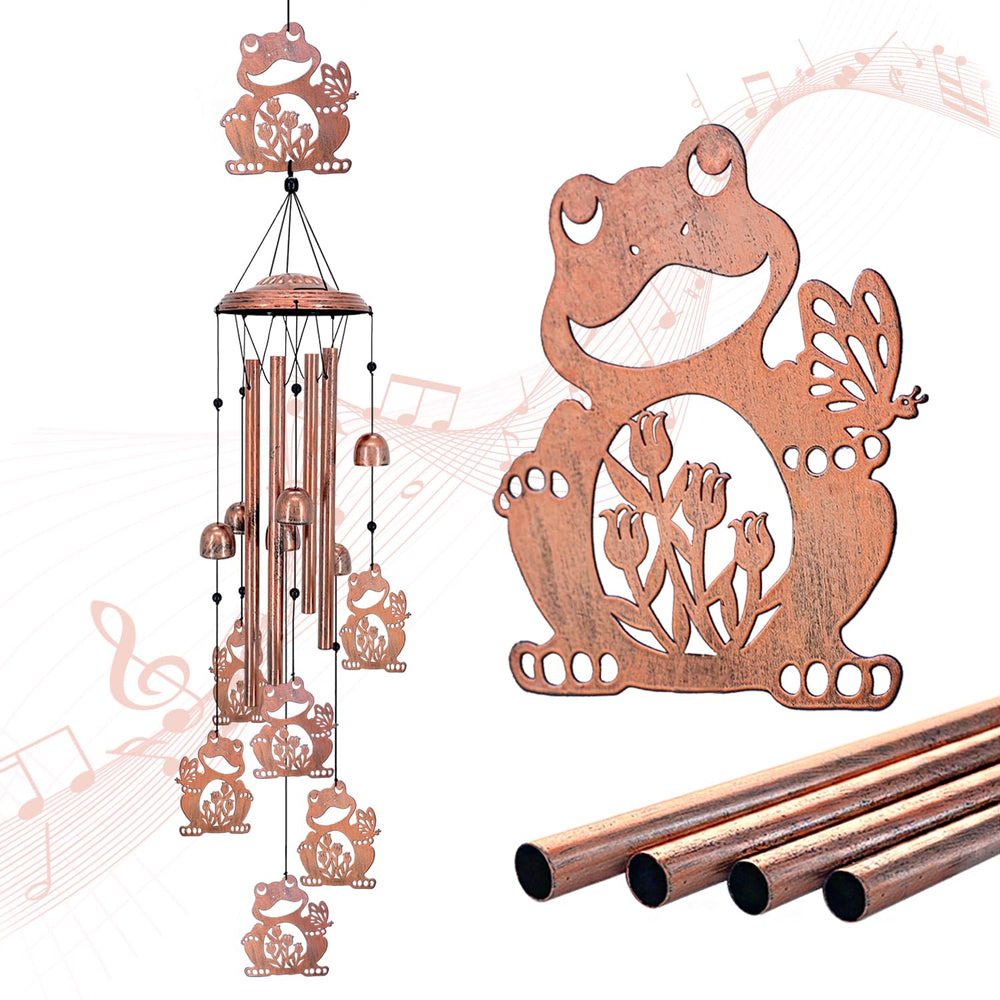 EZTZEN front view showing full frog wind chime adding decorative charm