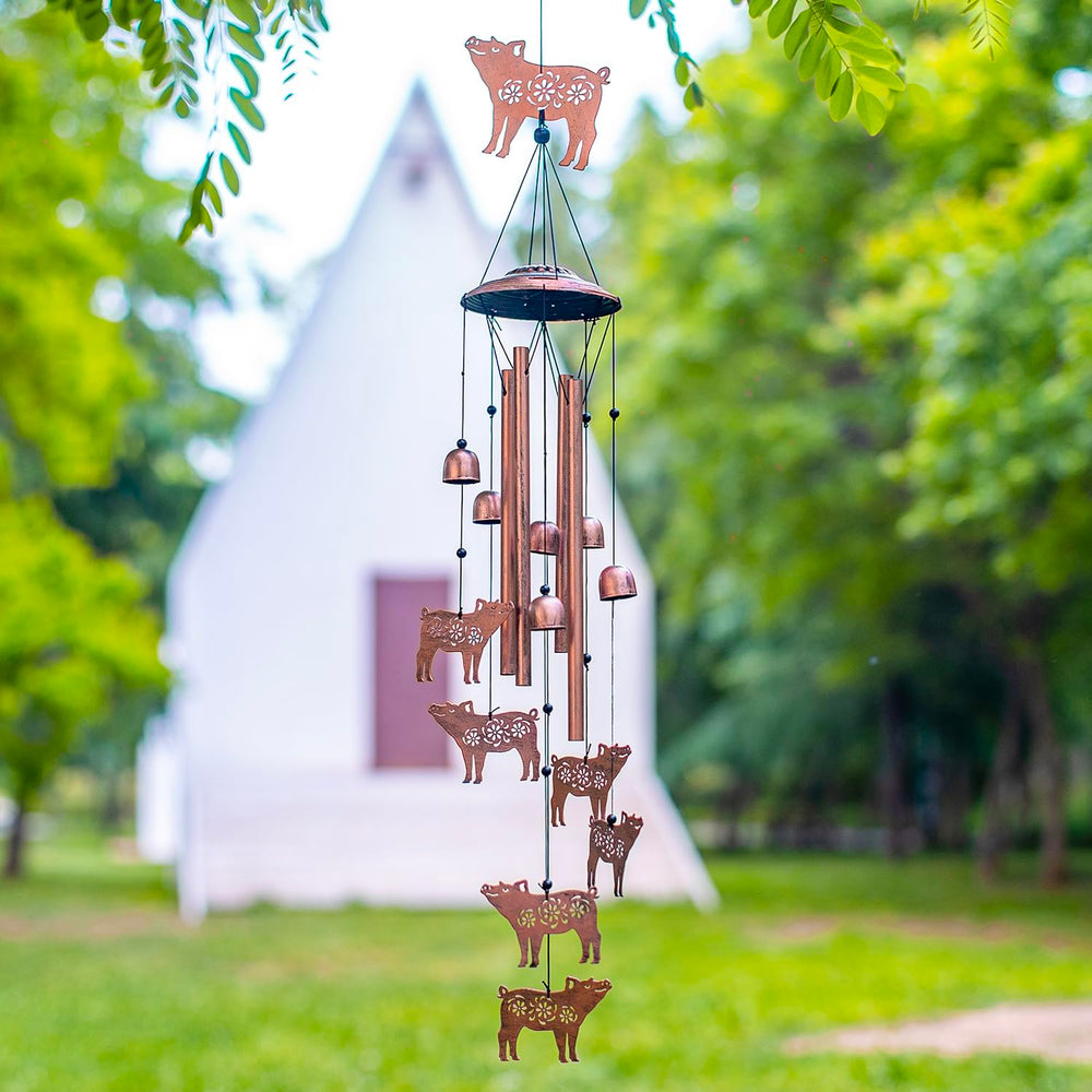 EZTZEN pig wind chime close-up of the large pig ornament highlighting handcrafted detailing and charm