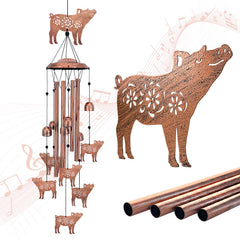 EZTZEN pig wind chime front view showing full 37 inch decorative assembly and melodic design