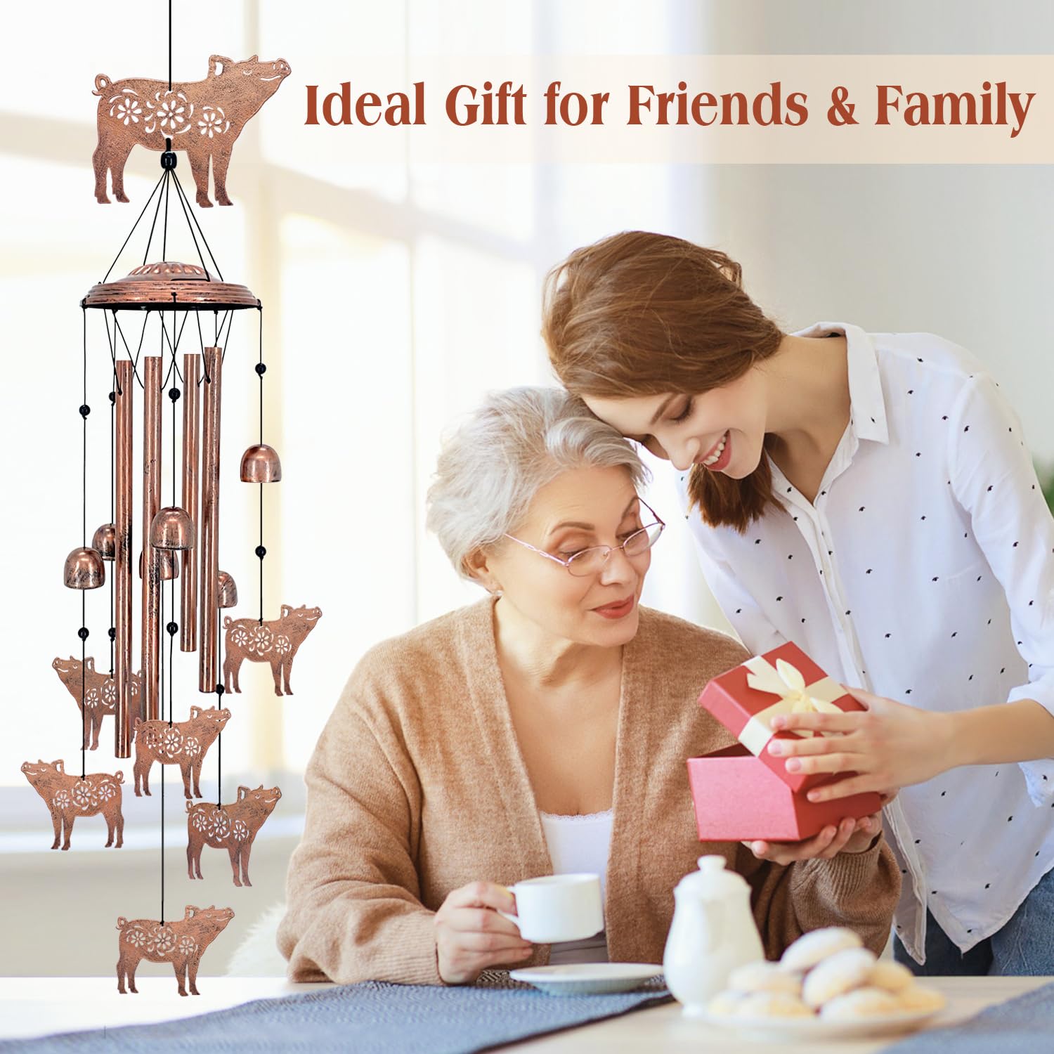 EZTZEN pig wind chime hanging on a porch creating calming outdoor ambiance and curb appeal