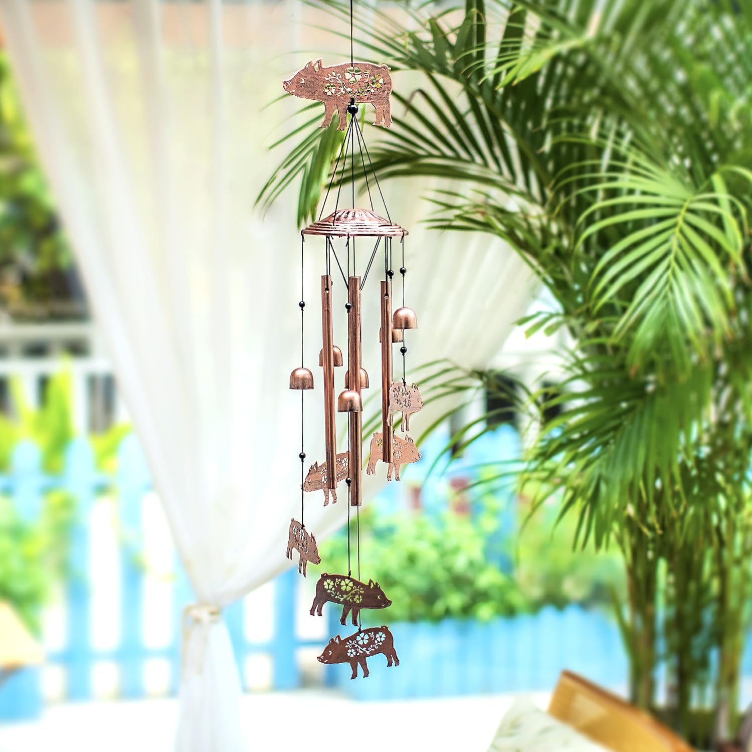 EZTZEN chime hung on porch showing outdoor ambiance and curb appeal