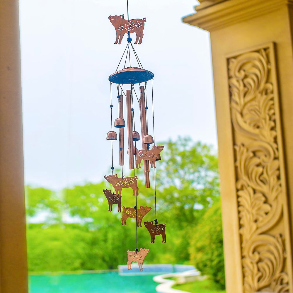 EZTZEN pig wind chime nylon rope and S-hook attachment detail for secure outdoor hanging