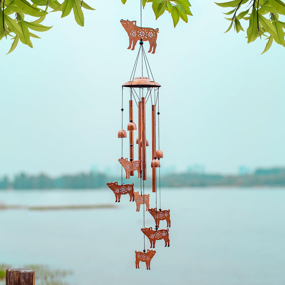 EZTZEN pig wind chime beside a ruler for size comparison to show true 37 inch length