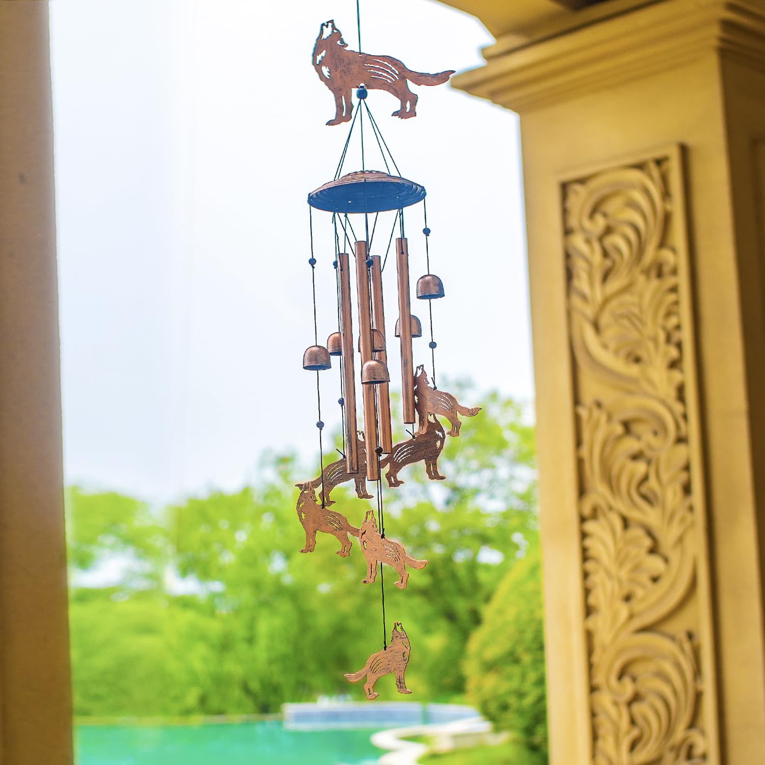EZTZEN wind chime beside ruler showing 37-inch size and scale